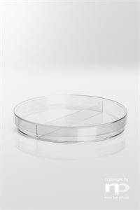 Petri dish PS  92x14,2 mm / with 3 vents, half division, Sterile